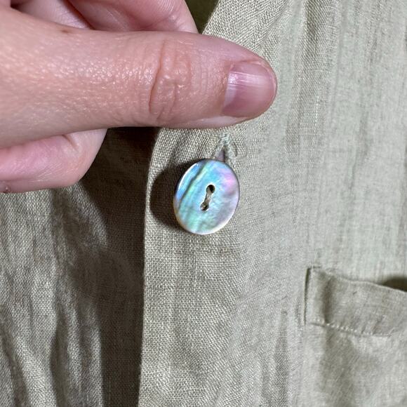 Flax Linen Lagenlook Button Up Top Women L Green Coastal Minimal Casual Vacation - Picture 8 of 8